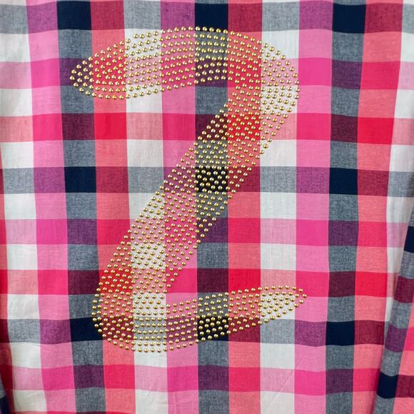 Zumba Wear Lovely Studded Logo Button Down Shirt Mens XL Checks Long Sleeve Pink - Picture 3 of 11